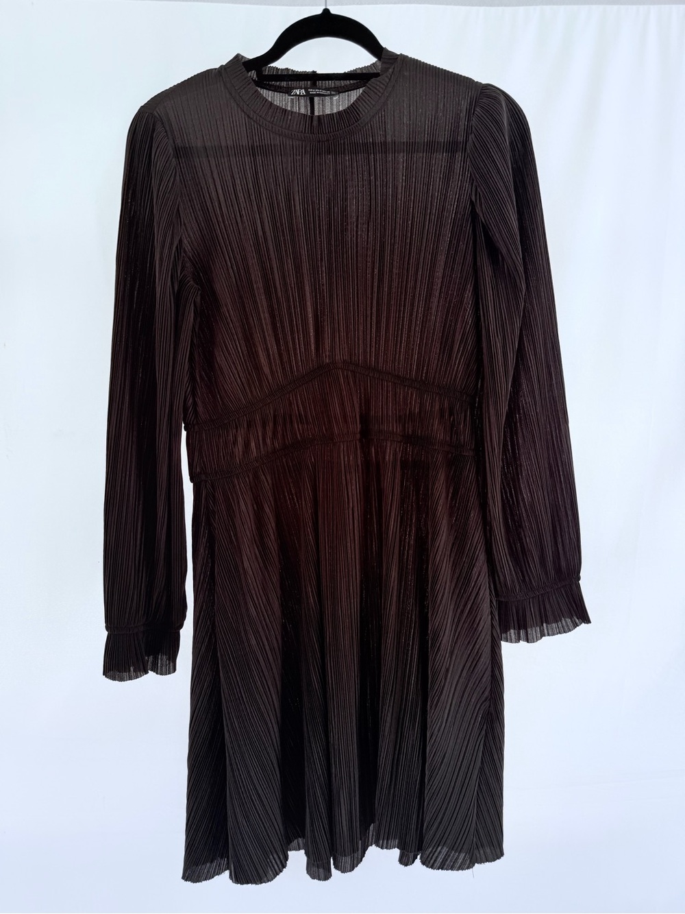 Zara brown Long Sleeve Pleated Dress